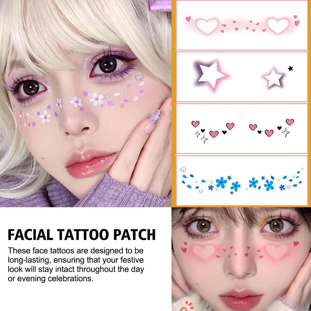 1pc Cute Face Sticker Sweet Girl Makeup Tattoo Patch Music Party festival decorazione Patch temporanea E3o1