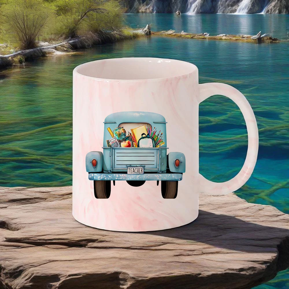 Teachers' Day Lovely Water Mug for Light Blue Mug for Educators Apply Shape Coffee Cup Rainbow Drinkware Back School Use Cups