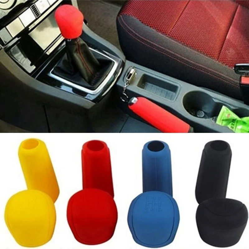 2Pcs Universal Manual Car Hand Brake Case Silicone Gear Head Shift Knob Cover Gear Shift Collars Handbrake Grip（Black）