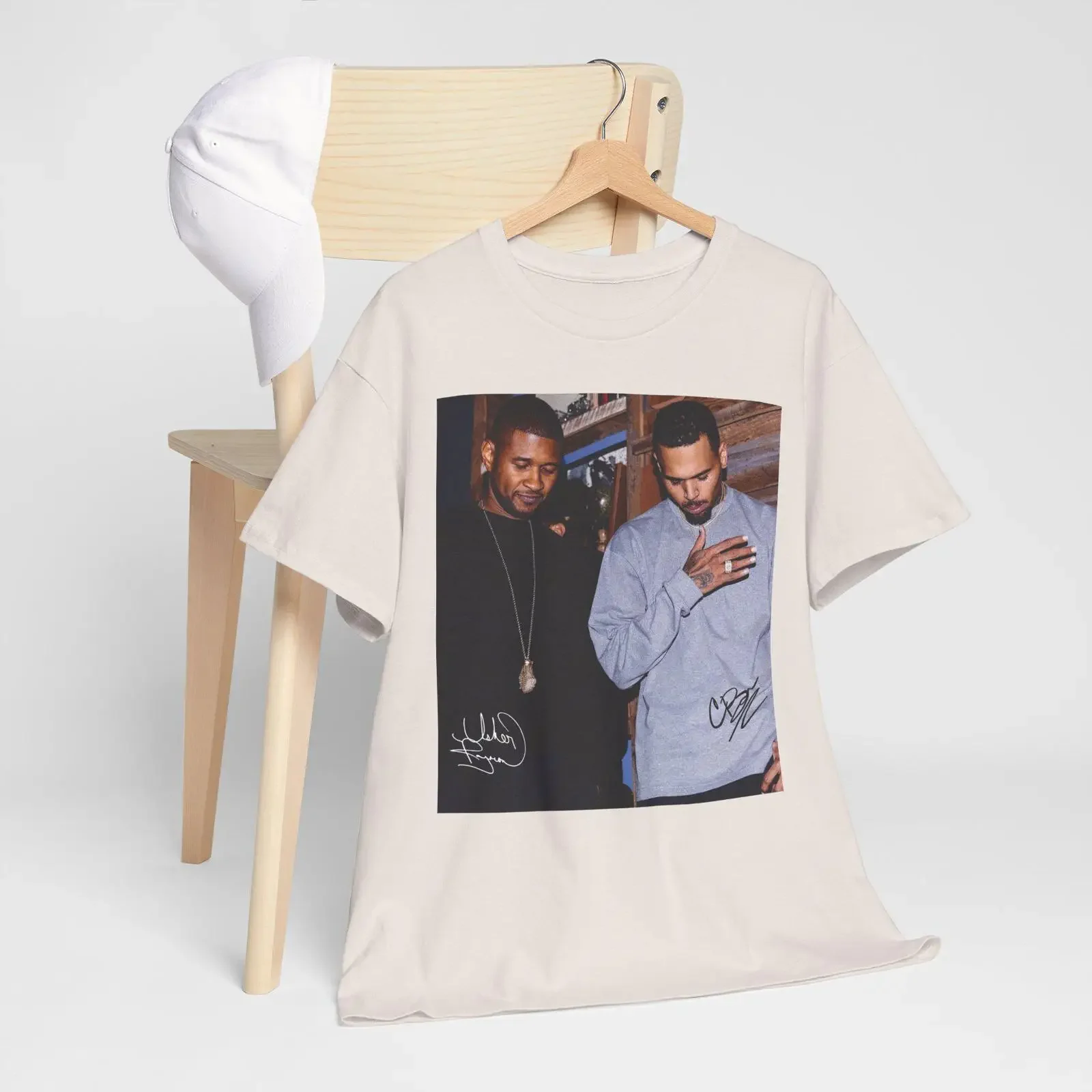 Usher Chris Brown Photo Print T Shirt Cotton vintage Washed graphic Stylish Versatile Comfortable streetwear homme Unisex