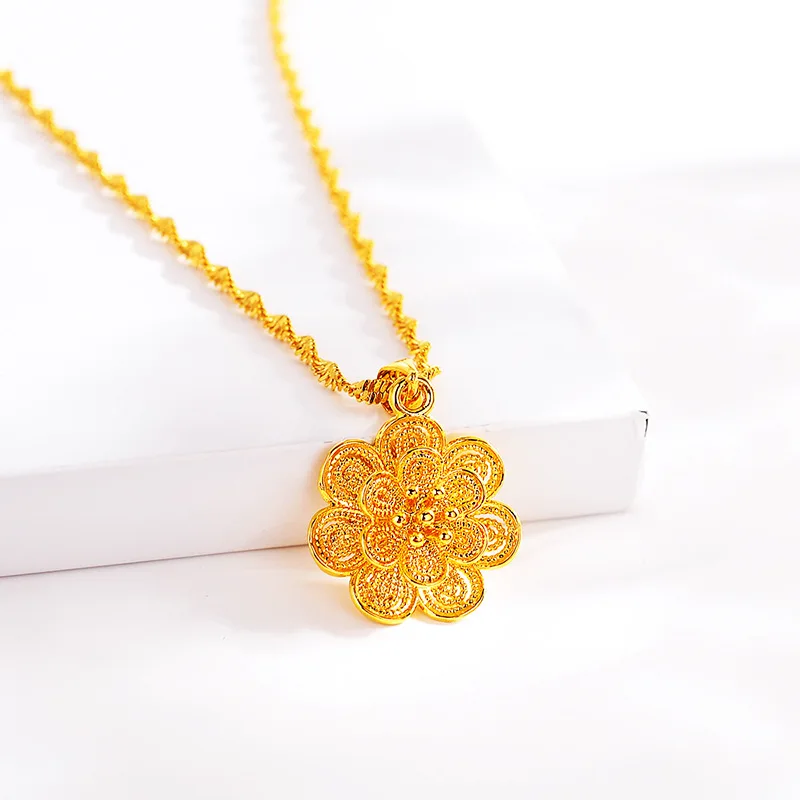 Fashionable 24K Gold Plated Almond Blossom Pendant for Men and Women - Non-Tarnish Necklace, High-Quality Jewelry