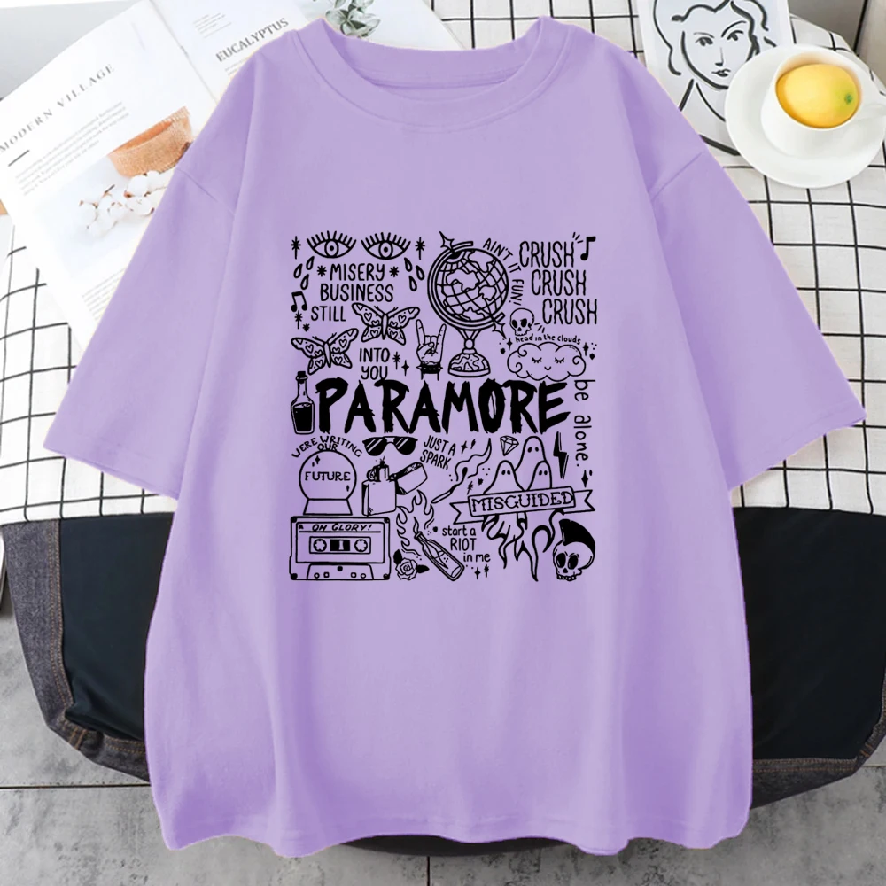 Rock band Paramore Doodle Art Tour Vintage Album print T shirt 2024 Casual Street Hip Hop Tops short sleeve Oversized Unisex Tee