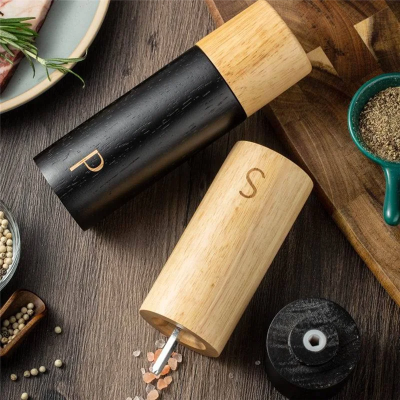 A74E-Oak Wooden Pepper And Salt Mill Set Multifunction Spice Grinder Refillable Mill With Storage Box