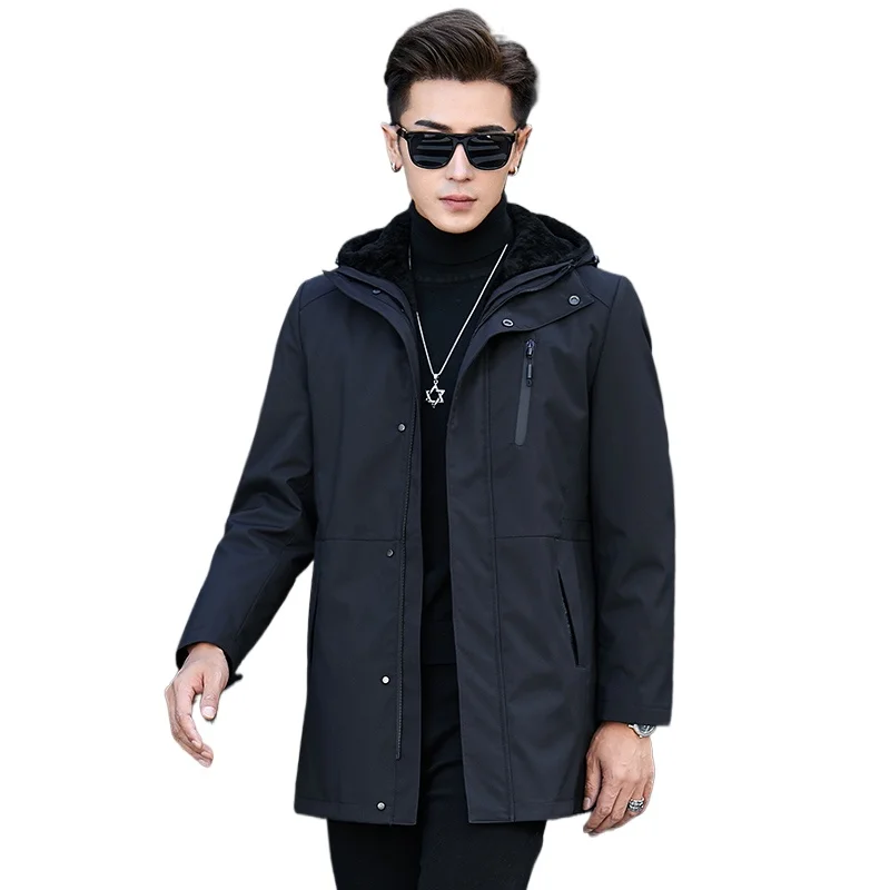 

Tcyeek Winter Black Men's Fur Wool Inner Liner Coat Mid To Long Hooded Fashion Casual Thick Coat Motorcycle Uniform 남성의류 LJ163