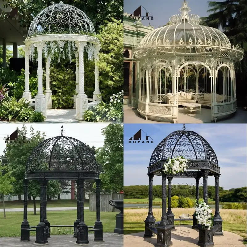 【CHIMU HOME】 QUYANG Outdoor Villa Garden Decoration European Style Wedding Metal Pavilion Elegant White Iron Gazebo