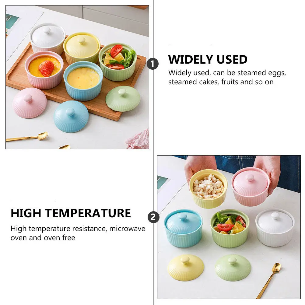 

Набор керамических мисок для запекания с крышками, разноцветные, универсальные для приготовления яиц на пару, тортов, фруктов, десертов, соусов