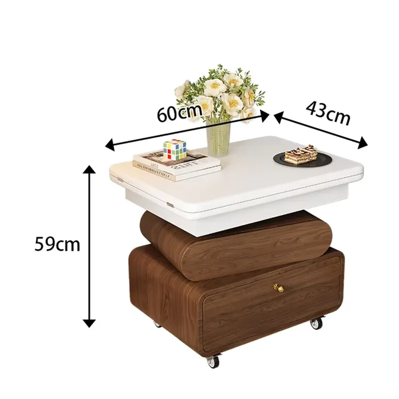 Middle Ancient Style Movable Lift Folding Coffee Table French Retro Multifunctional Sofa Side Table Balcony Small Cart
