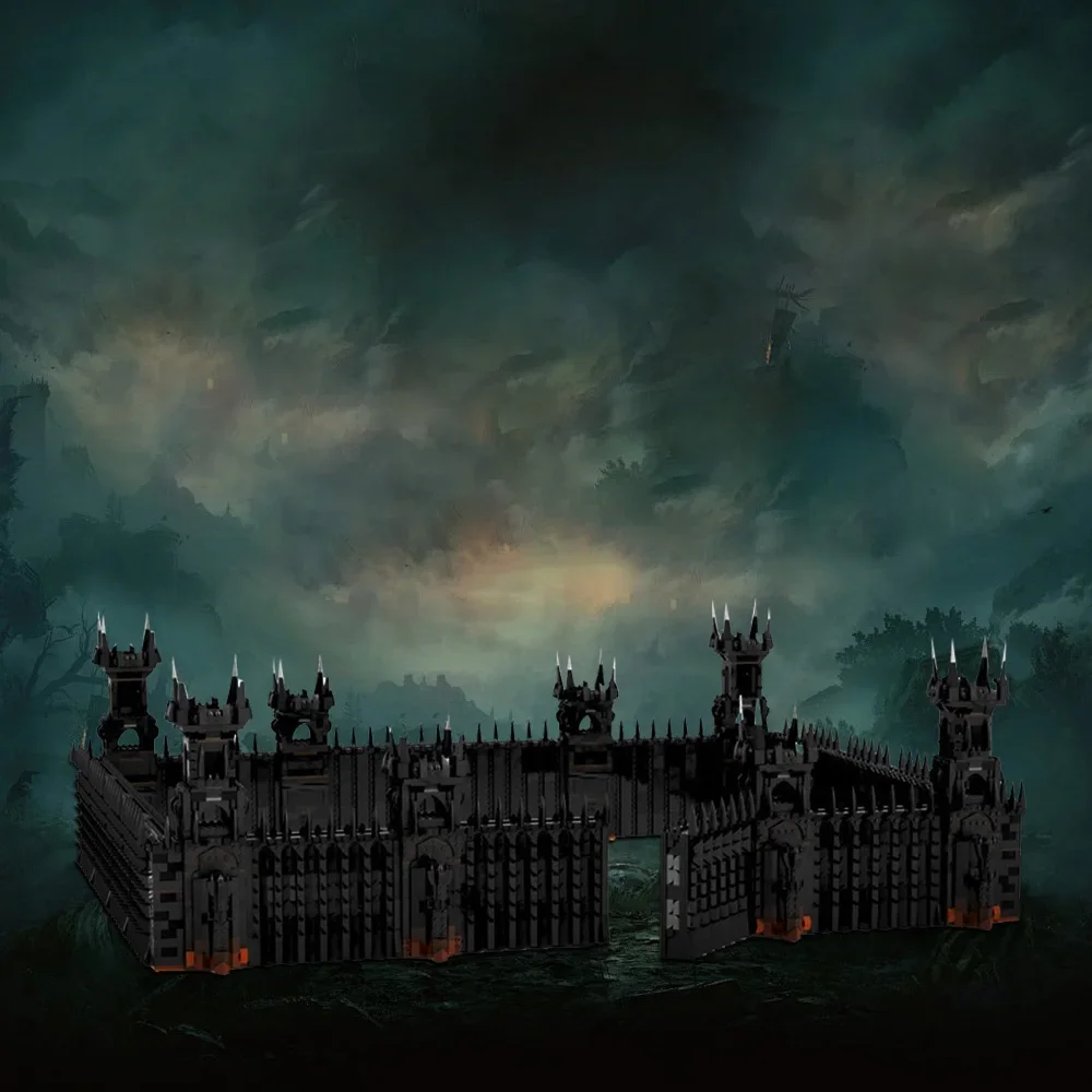 고브릭스 MOC 링스 무비 블랙 게이트 빌딩 블록 모델 블랙 게이트 성 블랙 도어 건축 브릭 조립 장난감 선물