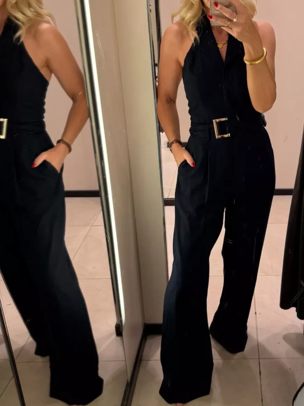 

Women's Retro Fashion Linen Jumpsuit with Belt 2025 New High Waist Wide Leg Pants Commuter Casual Pants
