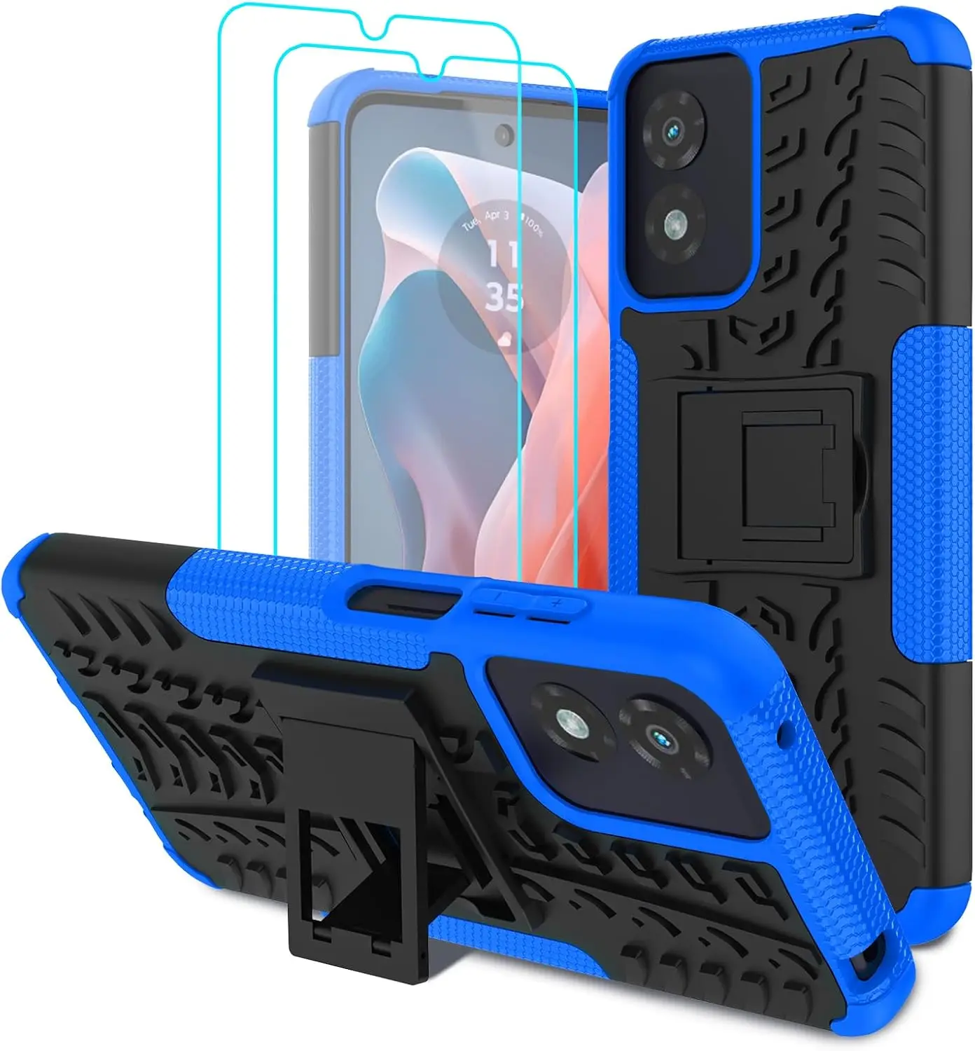 

Military-Grade Shockproof Case with 2 Screen Protectors and Kickstand for Moto G Play 2024, Blue