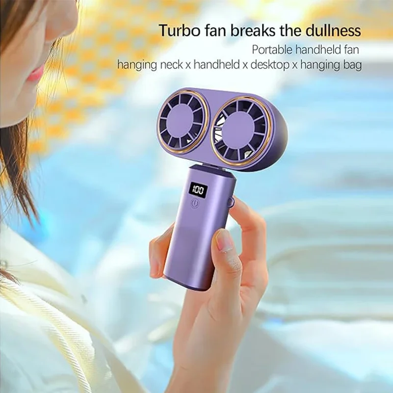 Handheld Personal Fan Compact Rechargeable Dual Fan Cooler Rechargeable Cooling Fan with Digital Display Personal Portable