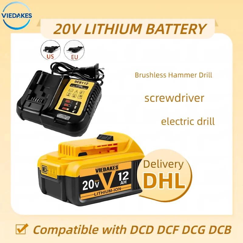 

20V Lithium Battery For DEWALT DCA1822 DCD771 DCE511 12.0Ah Power Tool Battery Pack + Charger