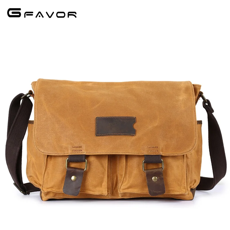 Design popolare retro classic blank vintage style tela cerata borsa a tracolla per laptop da uomo resistente all'acqua