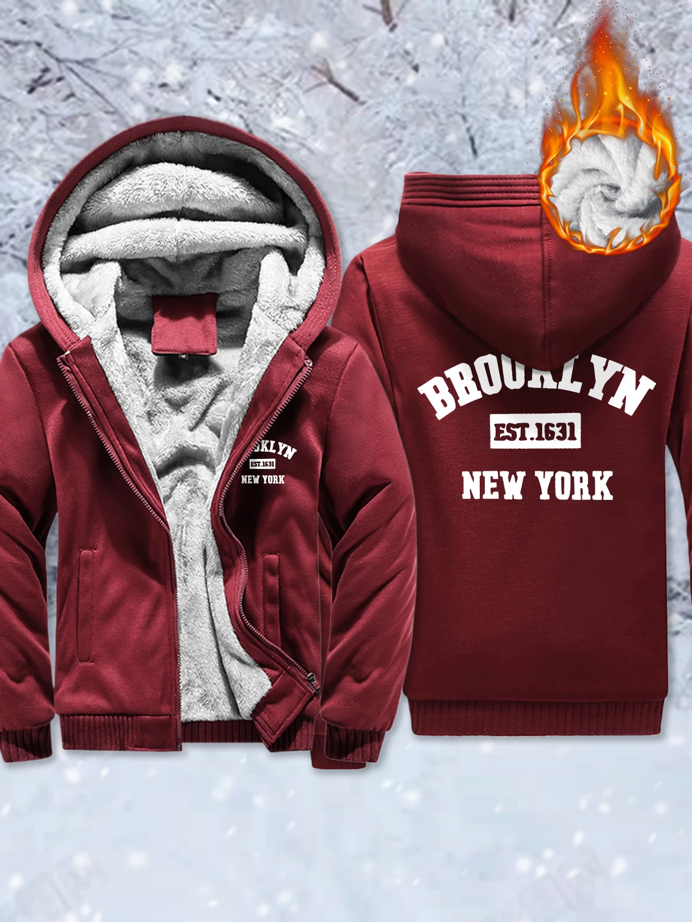 

Brooklun Нью-Йоркские мужские флисовые куртки с буквенным принтом, базовое зимнее пальто, теплая утепленная толстовка с капюшоном, удобная спортивная одежда на молнии, свободные топы