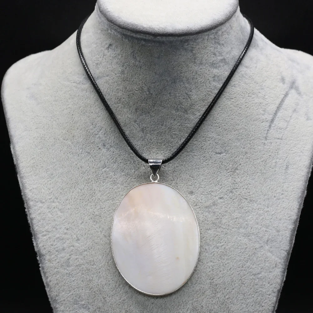 Natural White Shell Pendant Necklace Simplicity Oval Shape Pendant Necklace for Women Jewelry Necklace Best Gift Length 55+5cm