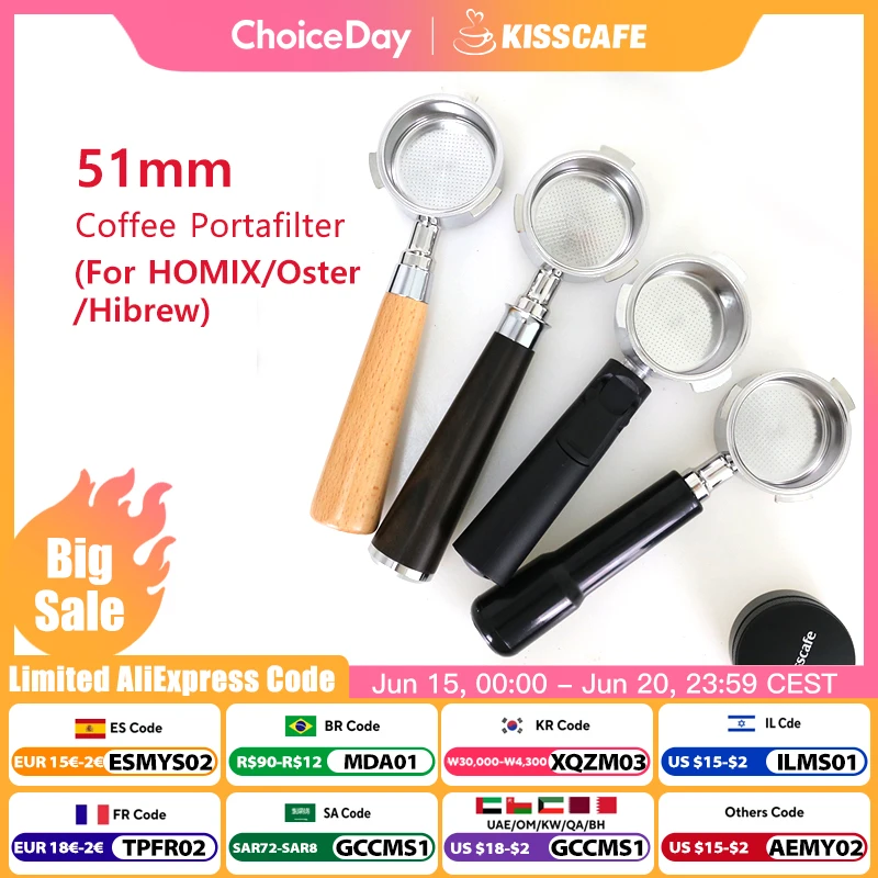 Portafilter sem fundo de 51mm para homix h11 oster hibrew 3 orelhas filtros reutilizáveis bakset acessórios para máquina de café expresso ferramentas barista
