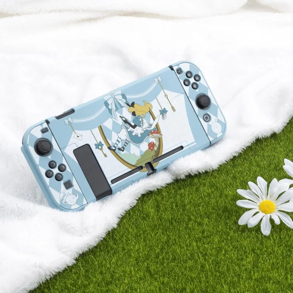 GeekShare-닌텐도 스위치 케이스, 카와이 이상한 나라의 앨리스 만화 소녀 하드 커버 백 그립 쉘, 닌텐도 스위치 액세서리