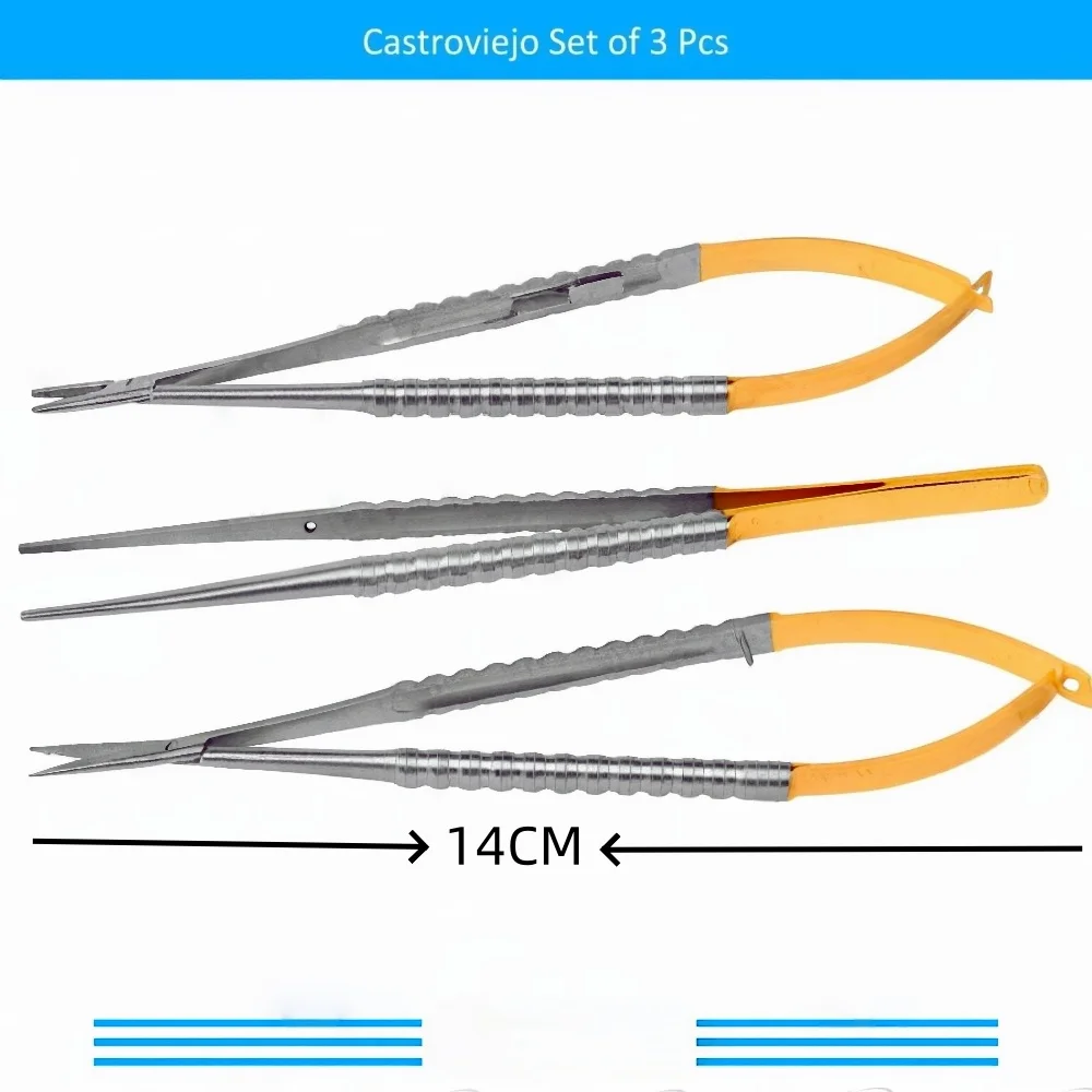 3PCS/lot TC Castroviejo Needle Holder Surgical Scissor Forceps 14CM Dental Micro Tweezers Surgery