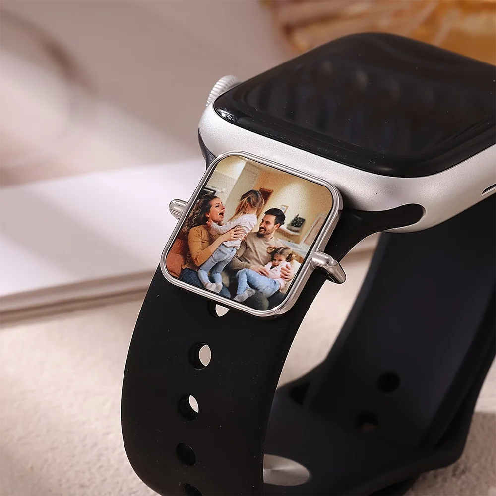 Custom Photo Charm for Apple Watch Band Personalized Square Picture Charms Stainless Steel Watch Strap Decorative Jewelry Gift