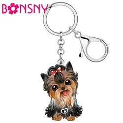 BONSNY Acrylic Cute Plush Yorkshire Dog Puppy Key Chains Doggy Pets Keychain Car Backpack Gifts Accessories For Women Kid Girls