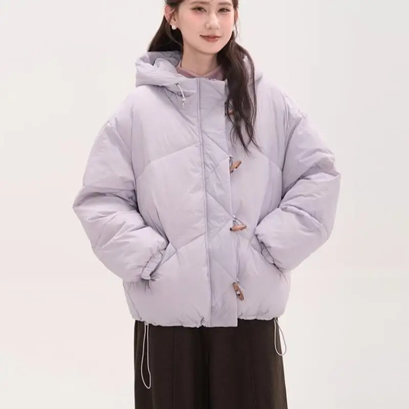 

Women's Short Cotton Padded Jacket Autumn Winter Korean Style Short Cotton Jacket 2025 New Hooded Button Loose Thick Keep Warm