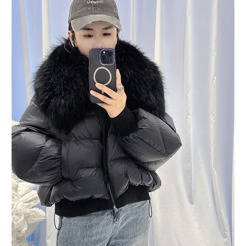 2023 Detachable Winter Jacket Women Real Natural Big Raccoon Fur Collar Thick Warm Duck Down Loose Oversize Outerwear Streetwear