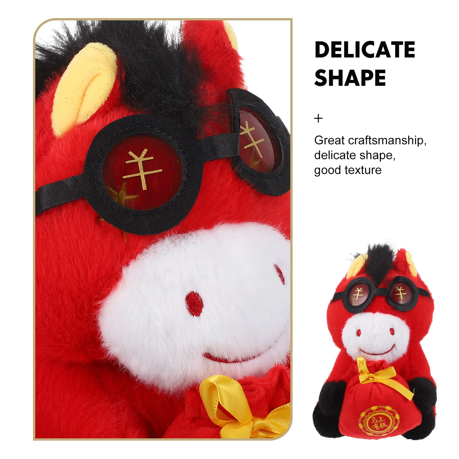 Cheval en peluche cheval rouge du nouvel an chinois 2026, mascotte du zodiaque, décor de fête pour canapé, voiture, bureau, cheval en peluche