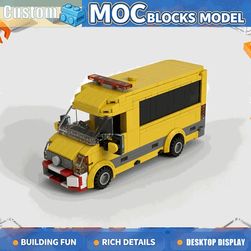 584PCS MOC City Large Panel Van Yellow Transport Vehicle Model Custom Building Blocks DIY Creative Assembly Educational Toy Gift