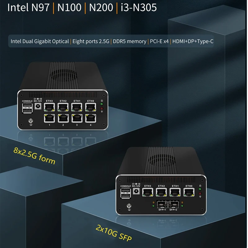 Firewall Server Soft Router 12th Gen 2*10G SFP Intel i3-N305 N100 4x i226-V 2.5G Firewall Appliance DDR5 NVMe Proxmox Mini PC