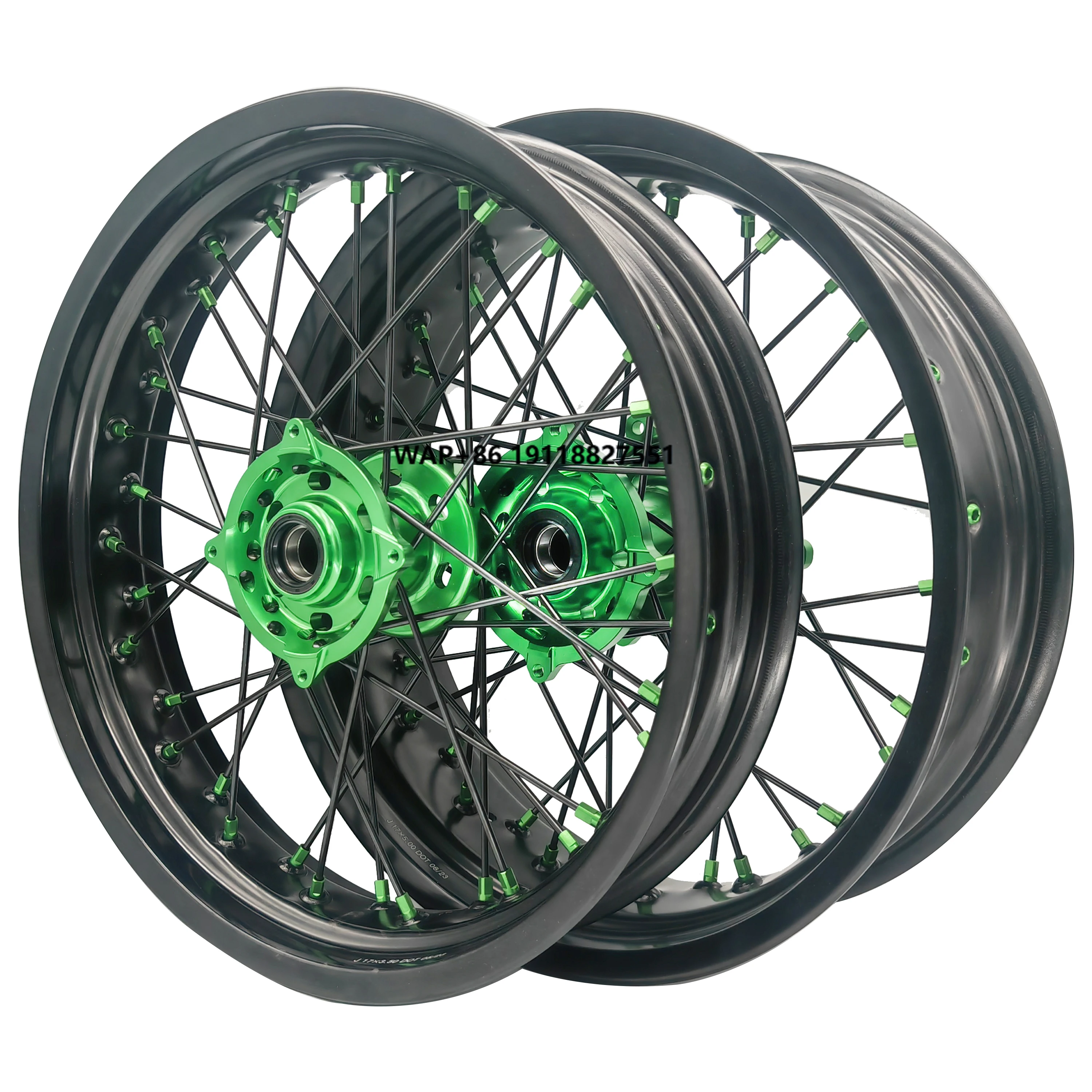 

KXF 250 450 KX 125 250 Green Hub Black Rims Motorcycle Assembly Supermoto Wheels Set for