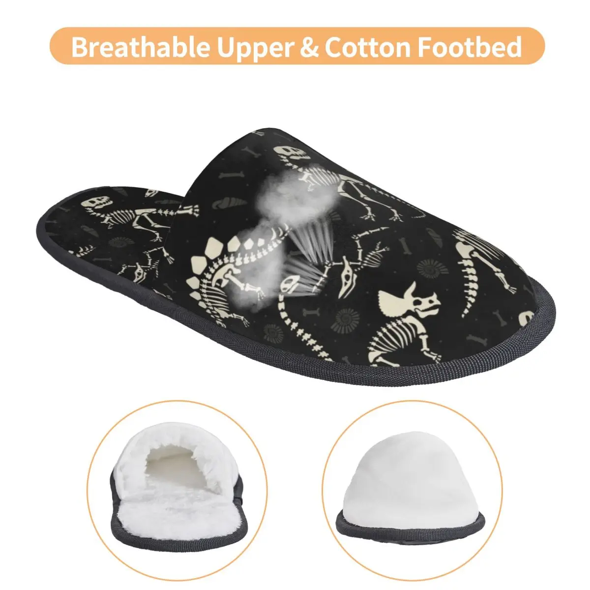 Custom Dinosaur Fossils Memory Foam Slippers Women Comfy Warm Dino Skeleton House Slippers