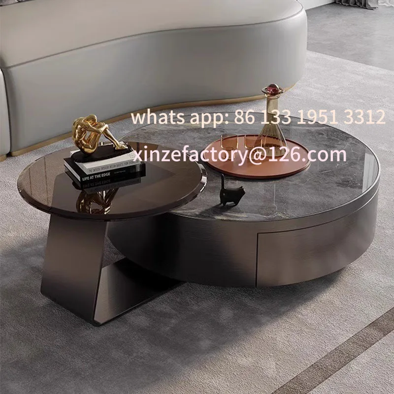 

Customizable Italian minimalist stainless steel living room household small apartment light luxury modern rock slab size round