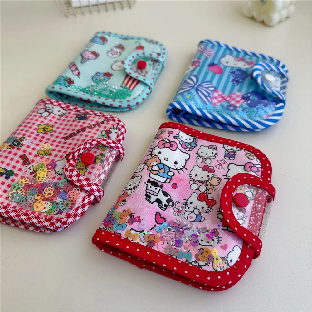 Sanrio Hello Kitty Cute Cartoon Kt Cat Colour Wallet Card Bag Kawaii Fold Coin Purse Lovely Periphery Adorkable Birthday Gift