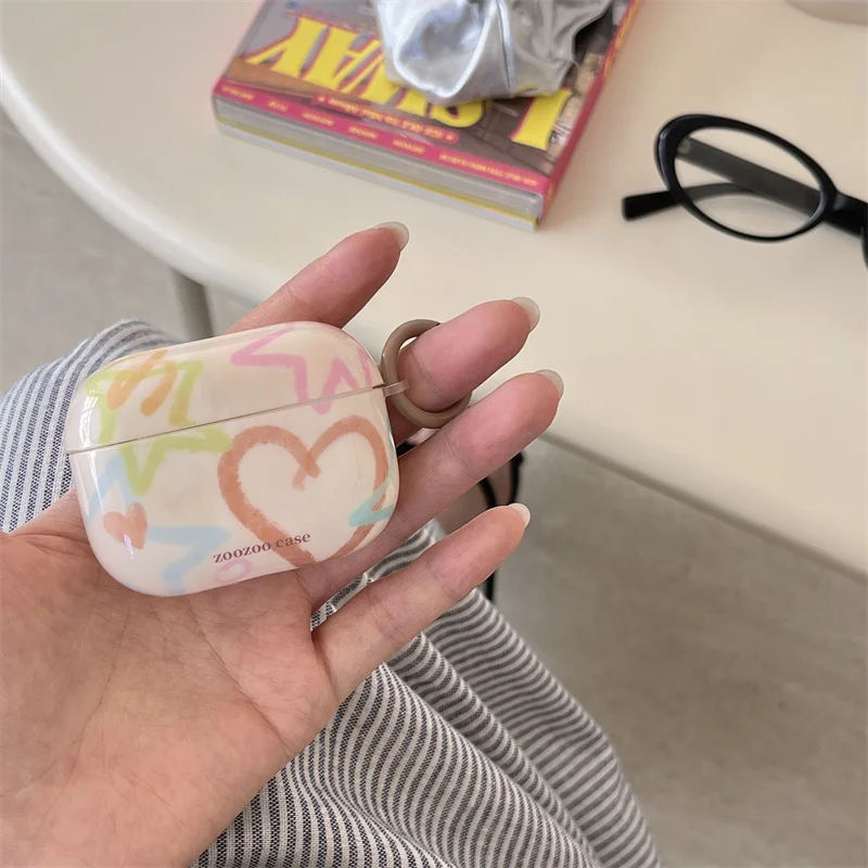 

Cute Graffiti love for AirPods 1 2 3 Pro Air Pods Pro2 protective case Colored Pentagram pendantwireless Bluetooth Headset Cover