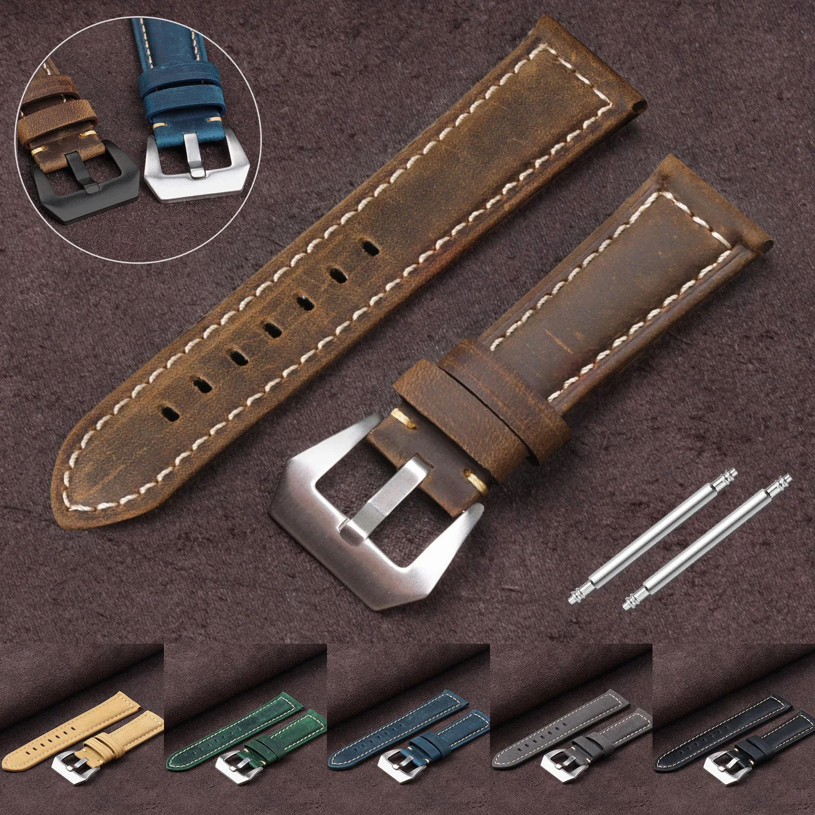 Hochwertiges Uhrenarmband aus echtem Kalbsleder, 20 mm, 22 mm, 24 mm, 26 mm, Vintage-Uhrenarmband aus weichem Rindsleder, mattes Armband