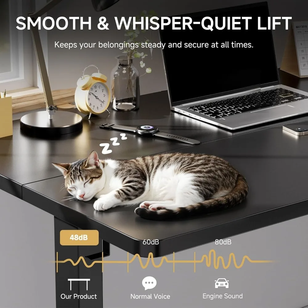 مكتب قائم كهربائي، مكتب ستاند مقاس 55 × 24 بوصة مع وحدة تحكم في الذاكرة المسبقة، مكتب منزلي مريح قابل للتعديل الارتفاع