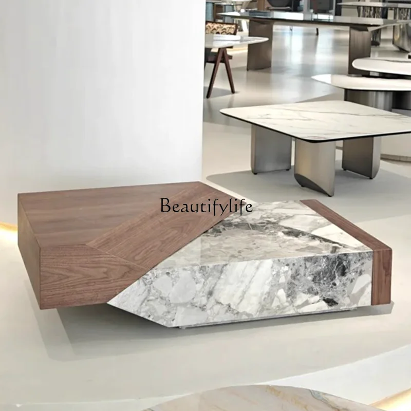 Natural marble coffee table Modern simple Italian living room Light luxury stone coffee table