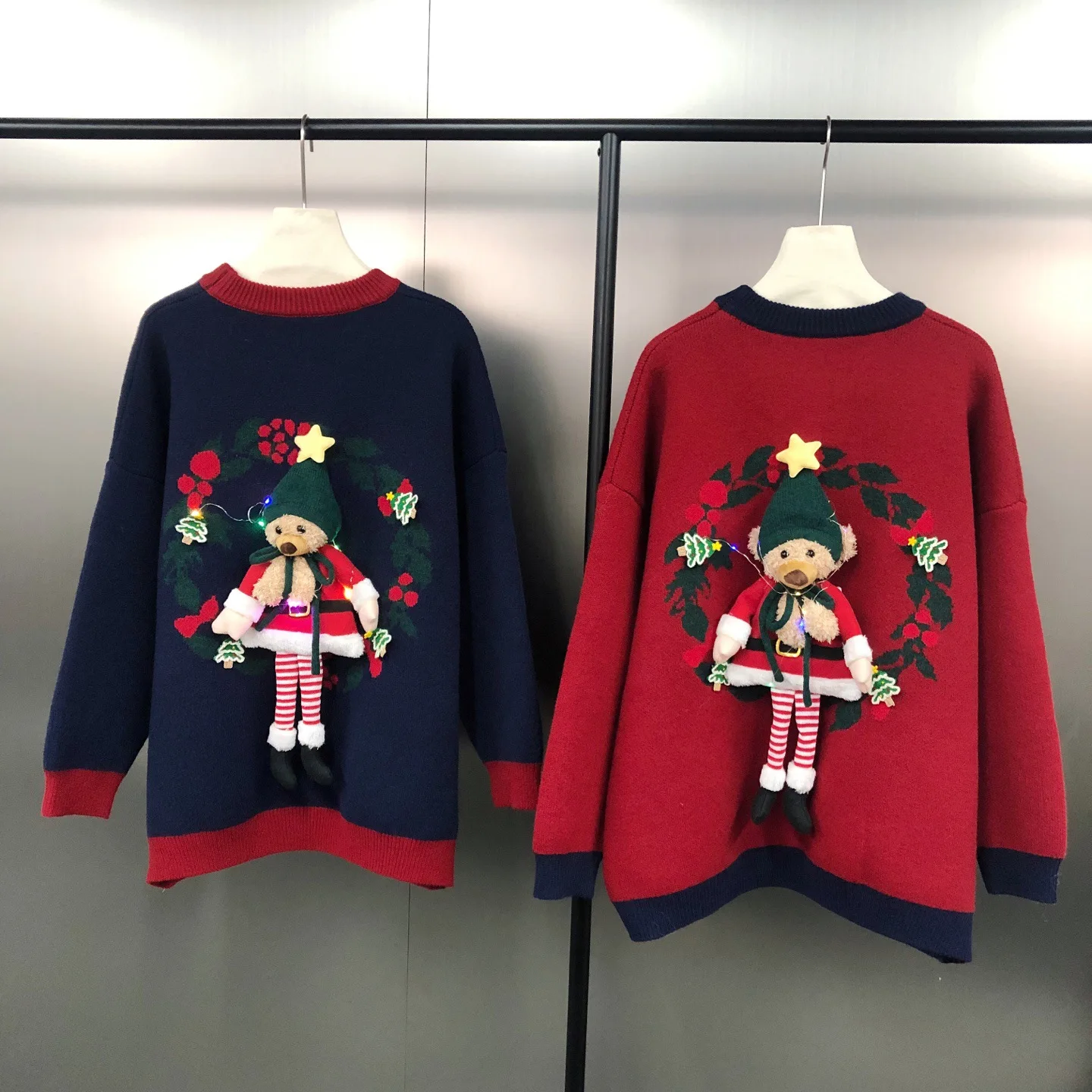 2025 الخريف الشتاء النسخة الكورية فضفاضة عيد الميلاد الدب بروش أنيق الرجعية جو البلوز سترة المتضخم سترة #6