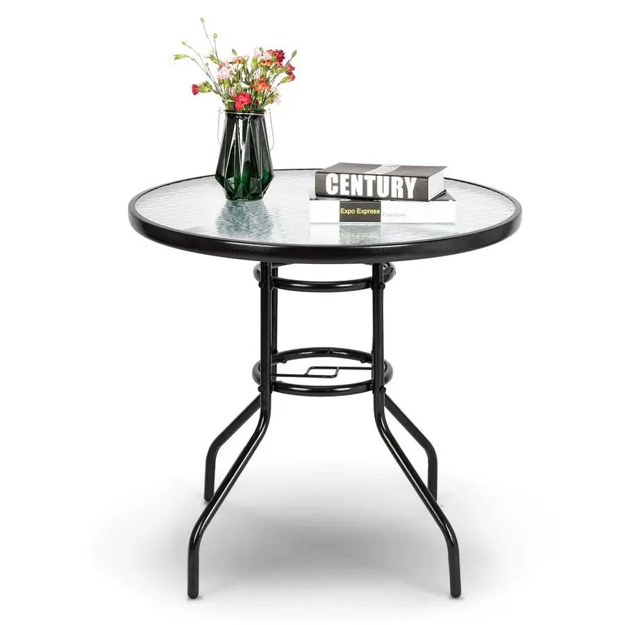 

Круглый стол для патио с отверстием для зонта, 32 уличных обеденных стола, стальные столы для патио из закаленного стекла, круглые уличные столы для балкона