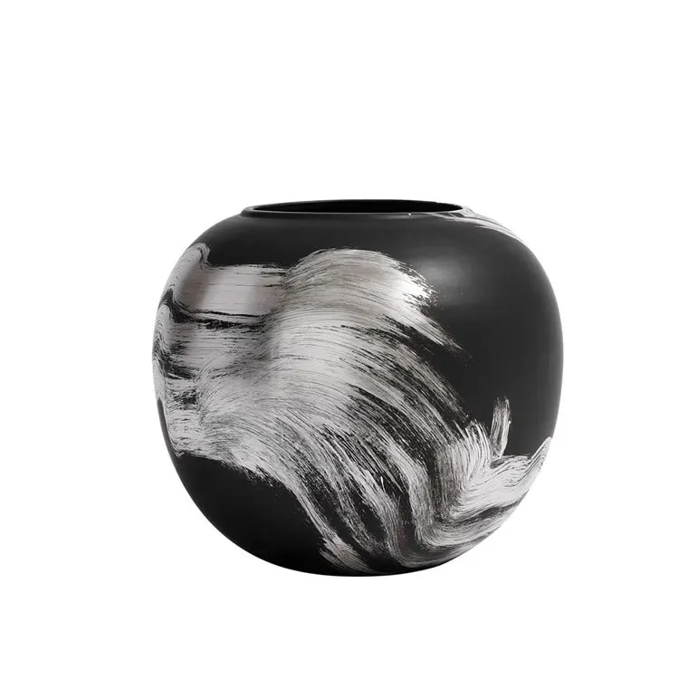 

Black ink vase model room hotel bookcase coffee table desktop entrance black and white flower ware soft decoration