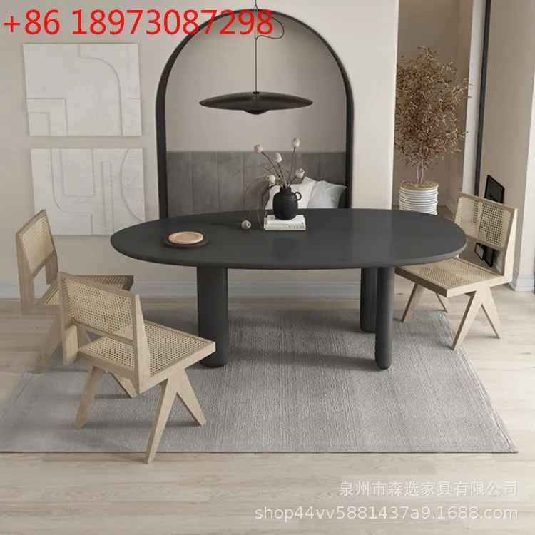 Nordic solid wood dining table, special-shaped designer home dining table