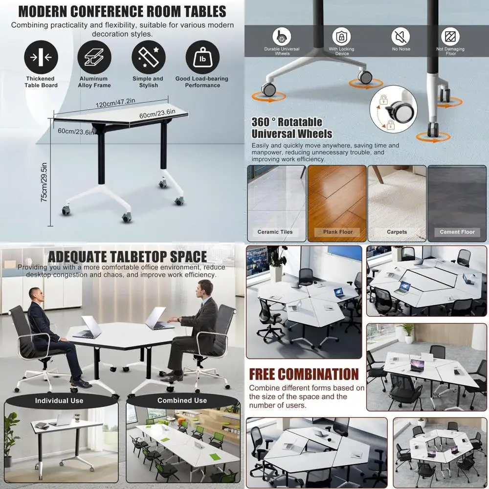 

Мобильные конференц-столы с регулируемой высотой 47.2, 360 ° Поворотные роликовые колеса, комплект из 4 штук для конференц-залов и учебных помещений