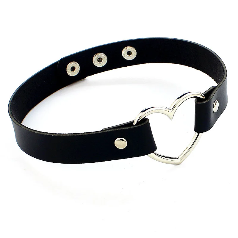 Sexy Women PU Leather Chain Heart Pendant Necklaces Jewelry Gift Harajuku Women Punk Choker Necklace Cosplay Body Accessories