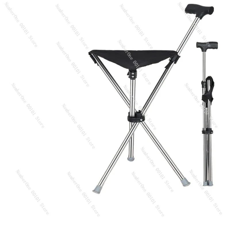 

Elderly Crutch Stool Non-Slip Cane Walking Stick Foldable and Portable Seat Elderly Chair Crutch Cane with Stool