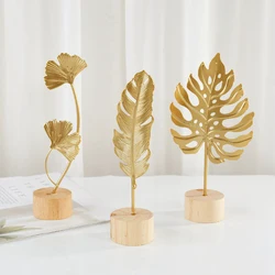 Gold Iron Ginkgo Leaf Ornament for Wedding Party Table Decoration Home Garden Living Room Metal Crafts Tropical Leaves Gift