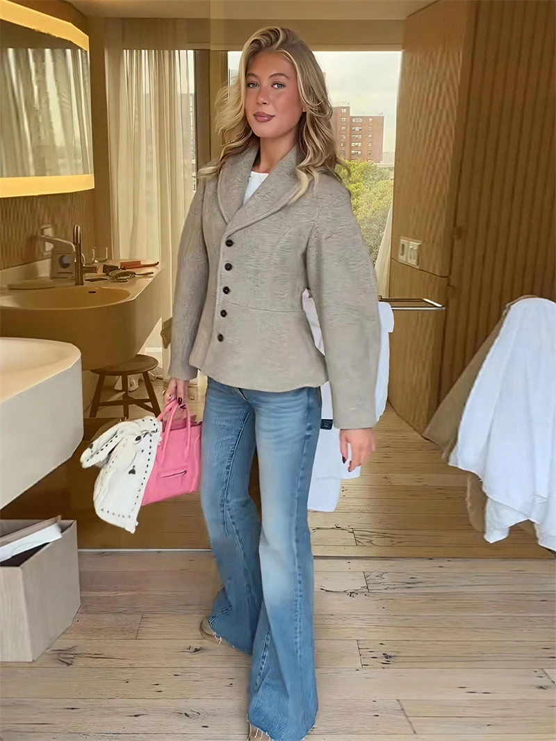 Guobioziy Women's Slim-Fit Suede Nine-Point Skirt-Style Jacket 2026 Spring-Autumn New European Casual Fashion Commuter Street