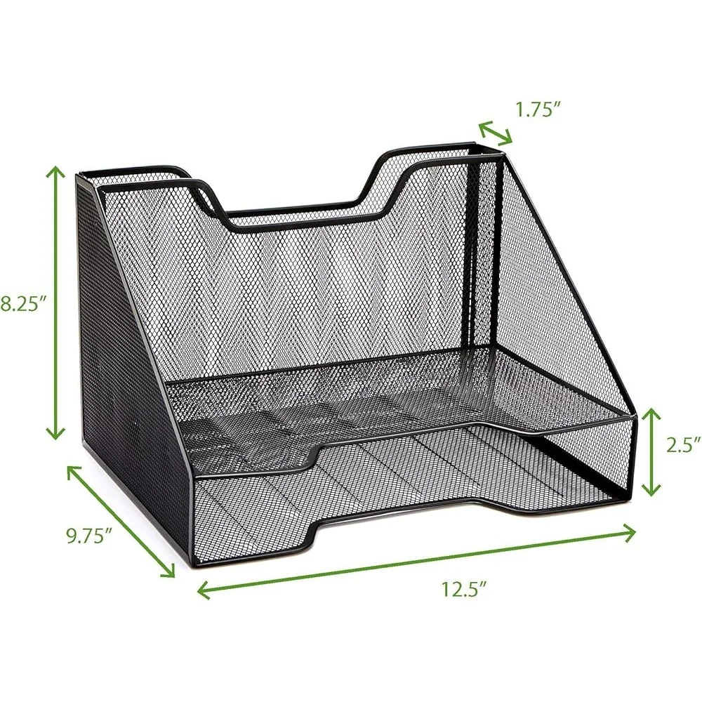 3 Section Mesh Desk Organizer File Tray Papers Folders Stationery Accessories Sturdy Metal Design Office Storage Solution