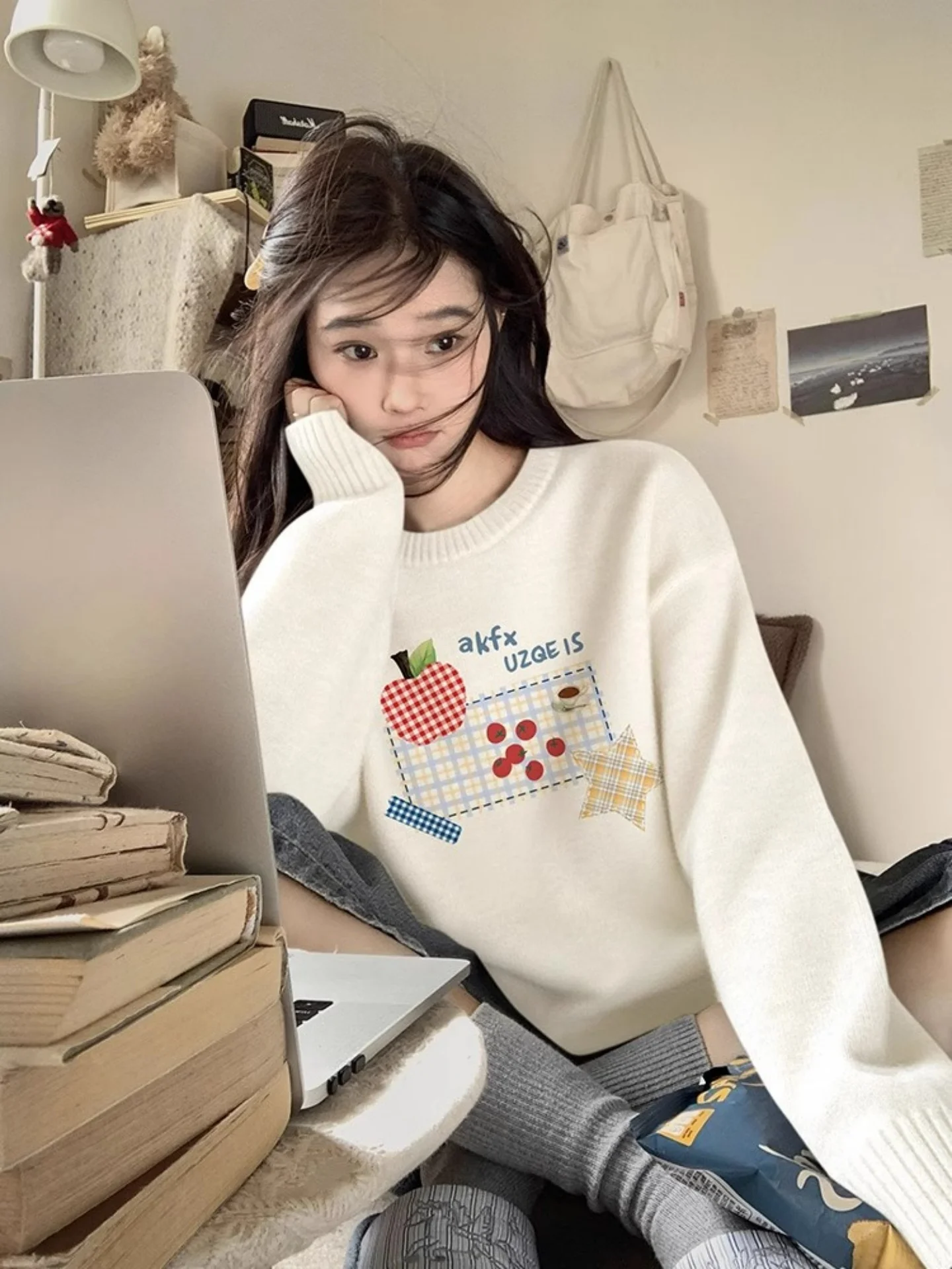 

Soft Cozy White Sweater Women's Faion Autumn Winter New Sle Inner Wear Outer Wear Knitted Top Fem Commute Loose Fit