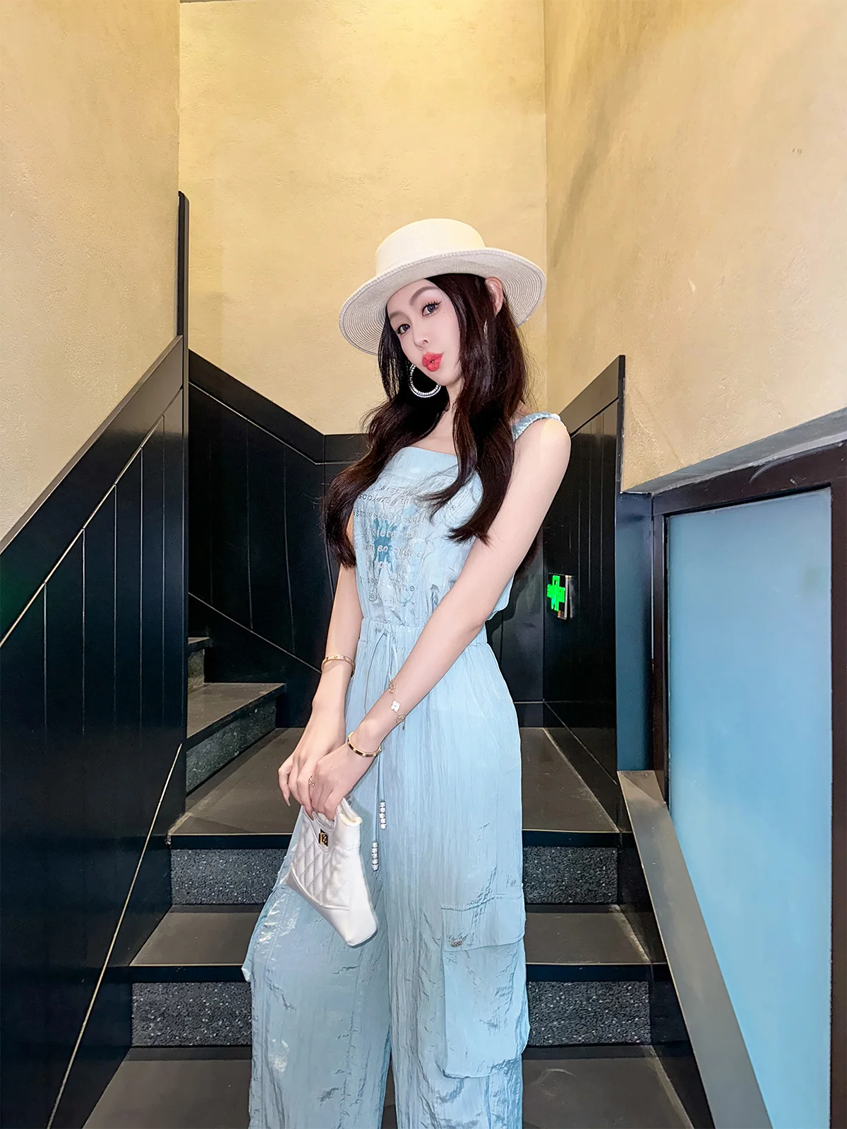 

Casual Faion Iron-On Print Workwear Sle Copper Ammonia Crepe Overalls by Yuxiao Xiao Spring 2025 mid Waist Long...