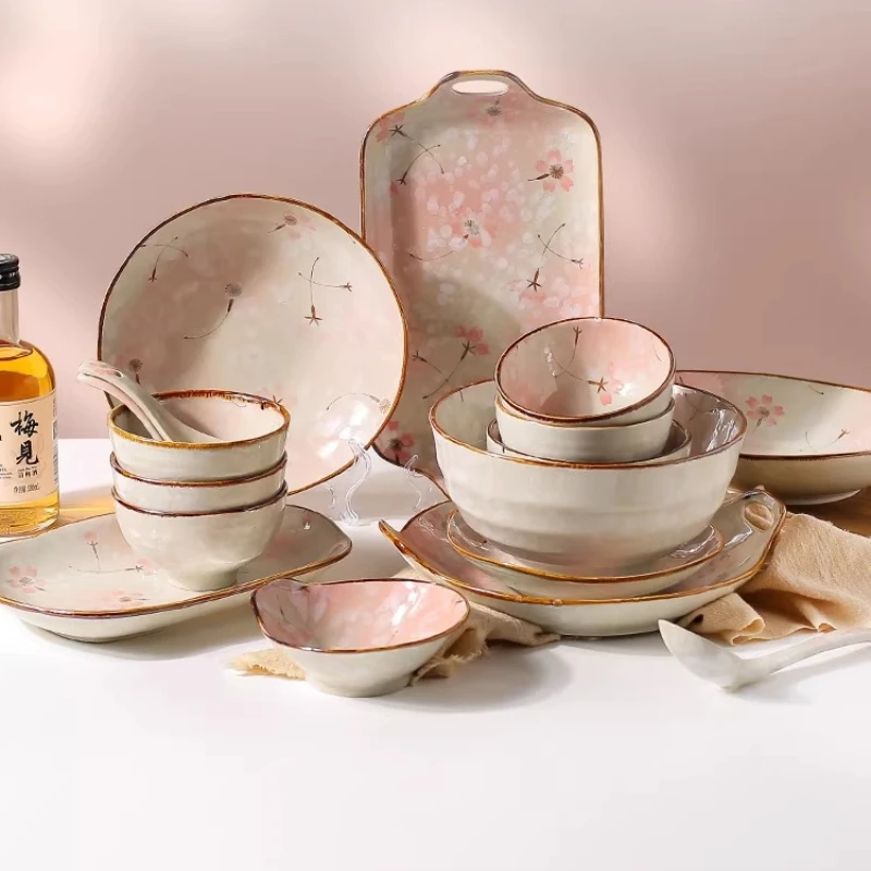 LLMM ceramic rice bowl chopsticks soup noodle bowl household good-looking plate dish set